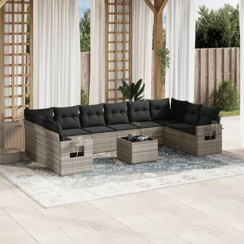 Vidaxl 11-tlg. Garten-Sofagarnitur aus Polyrattan mit Kissen in Grau - Bild 1