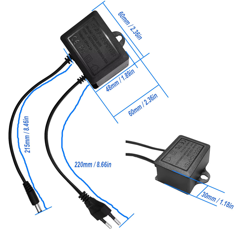 JIENUO Wasserdichtes Netzteil DC 12V 2A mit EU-Stecker für CCTV Sicherheitskameras, NVR, DVR und Router, Schwarz - Bild 2