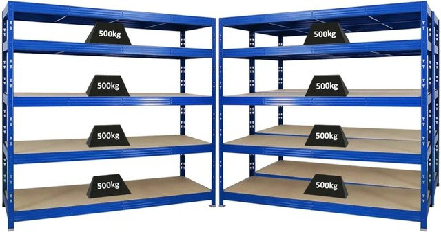 PROREGAL Rhino Schwerlastregal Set aus 3 Stück, Blau, 5 Ebenen mit Spanplatten, H x B x T: 180 x 200 x 60 cm - Bild 1