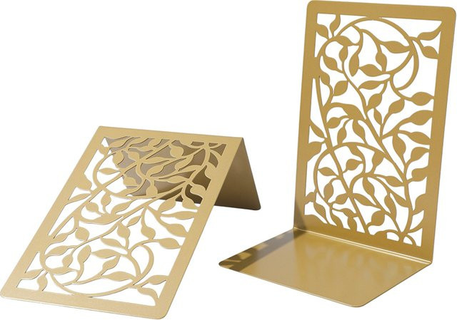 Set aus 2 Buchstützen aus Metall in Gold mit rutschfesten Pads für schwere Bücher - Bild 1