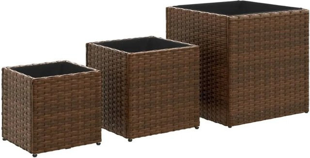 Set aus 3 quadratischen Pflanzkübeln von vidaXL in Braun aus PE-Rattan und pulverbeschichtetem Stahl - Bild 1
