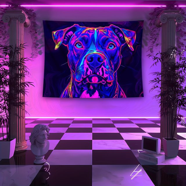VIKAMA Cyber Neon Dog Art Wandteppich, Mehrfarbig, Rechteckig, Breite: 60 cm, Höhe: 40 cm - Bild 1