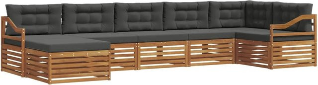 vidaXL Sofagarnitur 7-teilig aus Massivholz Akazie in Natur und Anthrazit mit L-Form und Latten-Design - Bild 1