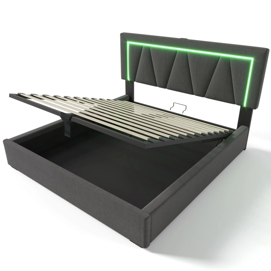 Merax Polsterbett mit LED-Beleuchtung und USB-C Ladestation, Stoff, B/T/H: 140 x 200 x 47,2 cm - Bild 2