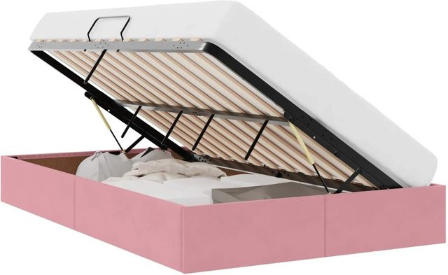 vidaXL Aufbewahrungsbett mit Kopfteil aus Samt und Metall in Rosa, B/T/H: 120 x 200 x 193 cm - Bild 1