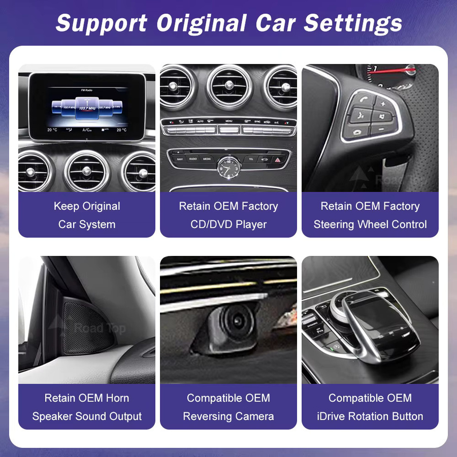 Road Top Linux Touchscreen Multimedia-System mit GPS und WLAN für Mercedes Benz W205 GLC C V Klasse W447 2015-2019 inklusive kabellosem Carplay und Android Auto, Schwarz, 10,25 Zoll - Bild 5
