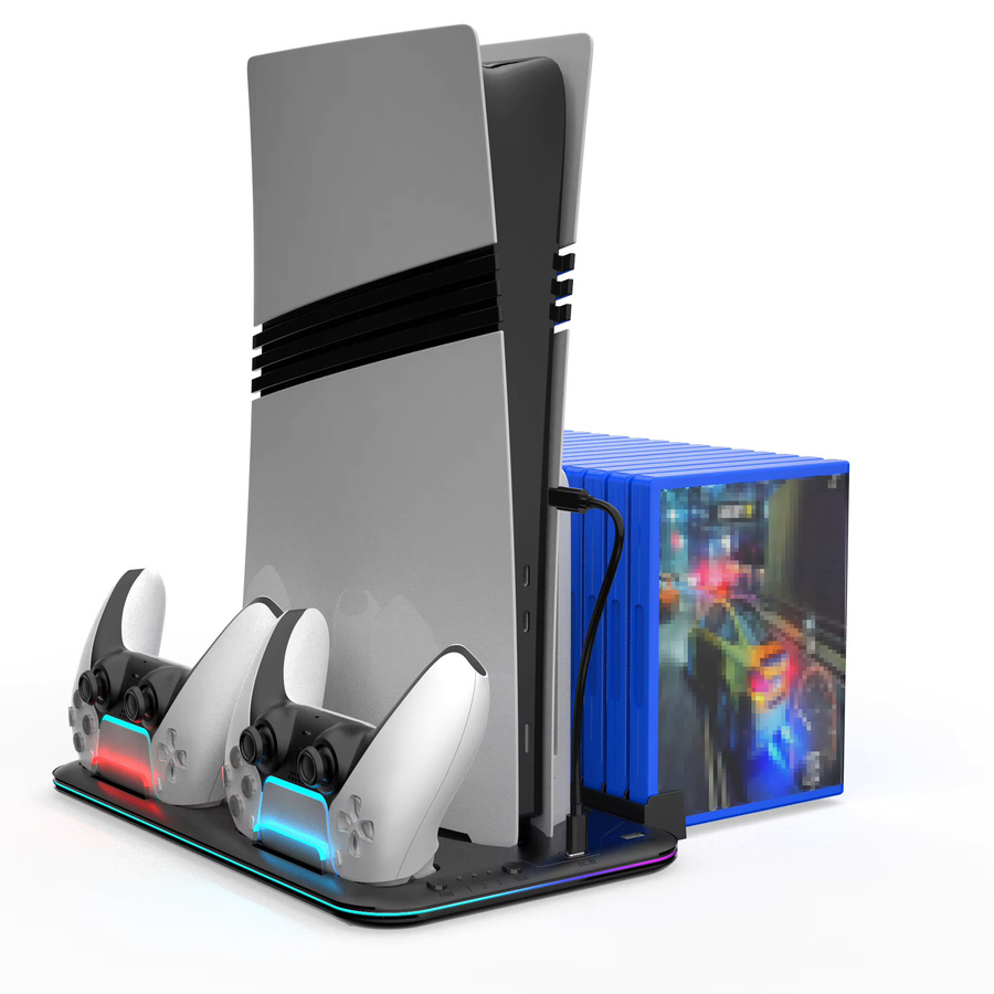 Kühlstation mit RGB-Licht und 3-stufigem Turbo sowie Controller-Ladestation und Headset-Halterung für PS5, PS5 Slim und PS5 Pro Digital/Disc - Bild 3