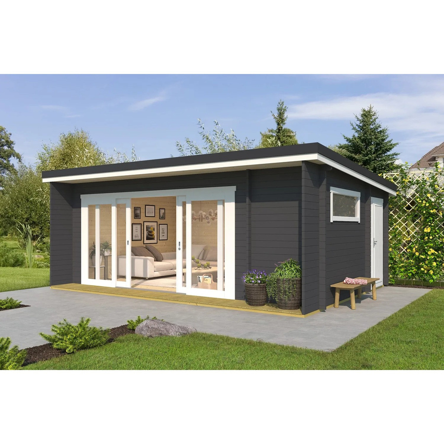 Lasita Blockbohlenhaus Java Gartenhaus mit Pultdach in Carbongrau, B/H/T: 348 x 256,5 x 470 cm - Bild 2
