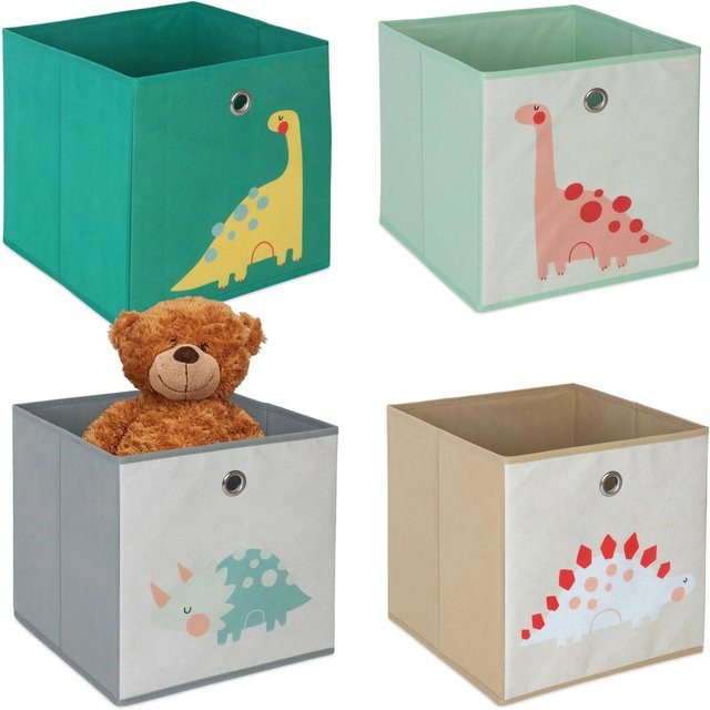 Relaxdays Aufbewahrungsboxen für Kinder 4er Set aus Vlies und Pappe in Bunt, B/T/H: 30 x 30 x 30 cm - Bild 1