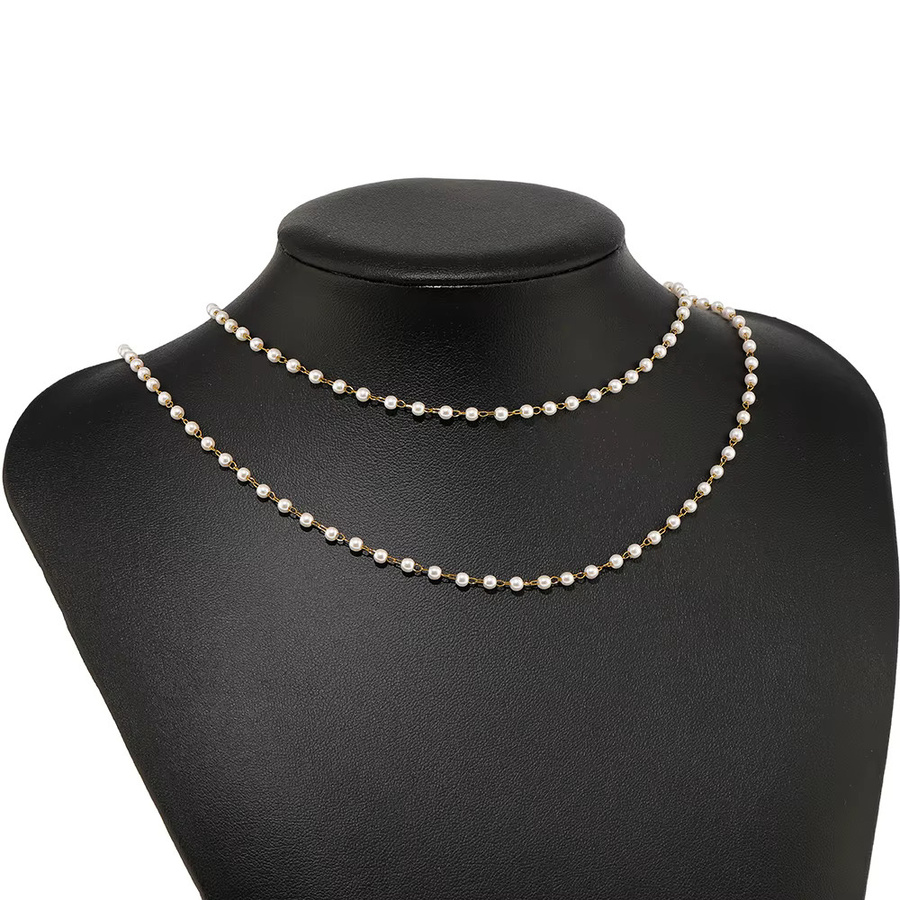 Luksteel Halskette, Edelstahl, weiße Imitationsperlen, 2 Meter, 3 mm, Unisex - Bild 2