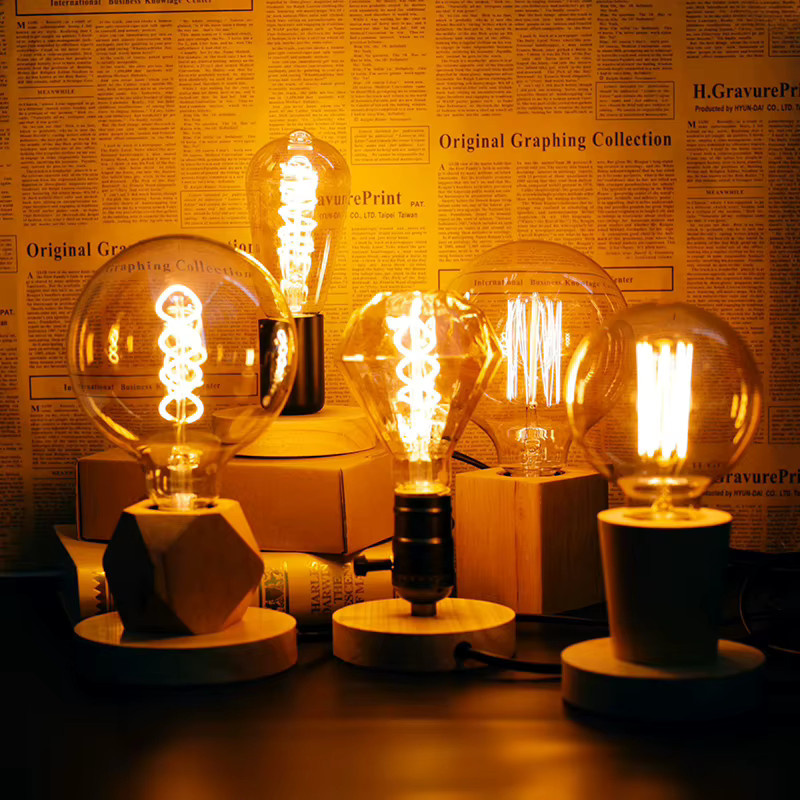 PARKSON Retro Vintage Tischlampe aus Holz mit E27 Fassung und transparentem Glasschirm - Bild 4