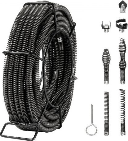 VEVOR Rohrreinigungsspirale Schwarz, professionelles Rohrreinigungskabel mit 7 Schneidköpfen für Rohre von 20 bis 100 mm, Hohlkern-Kanalisationsspirale für Spüle, Bodenablauf und Toilette - Bild 1
