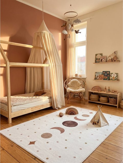 Kadima Design Kinderteppich Mondphasen in Creme, Beige, Gold und Orange, B/T: 140 x 200 cm, Waschbar - Bild 1
