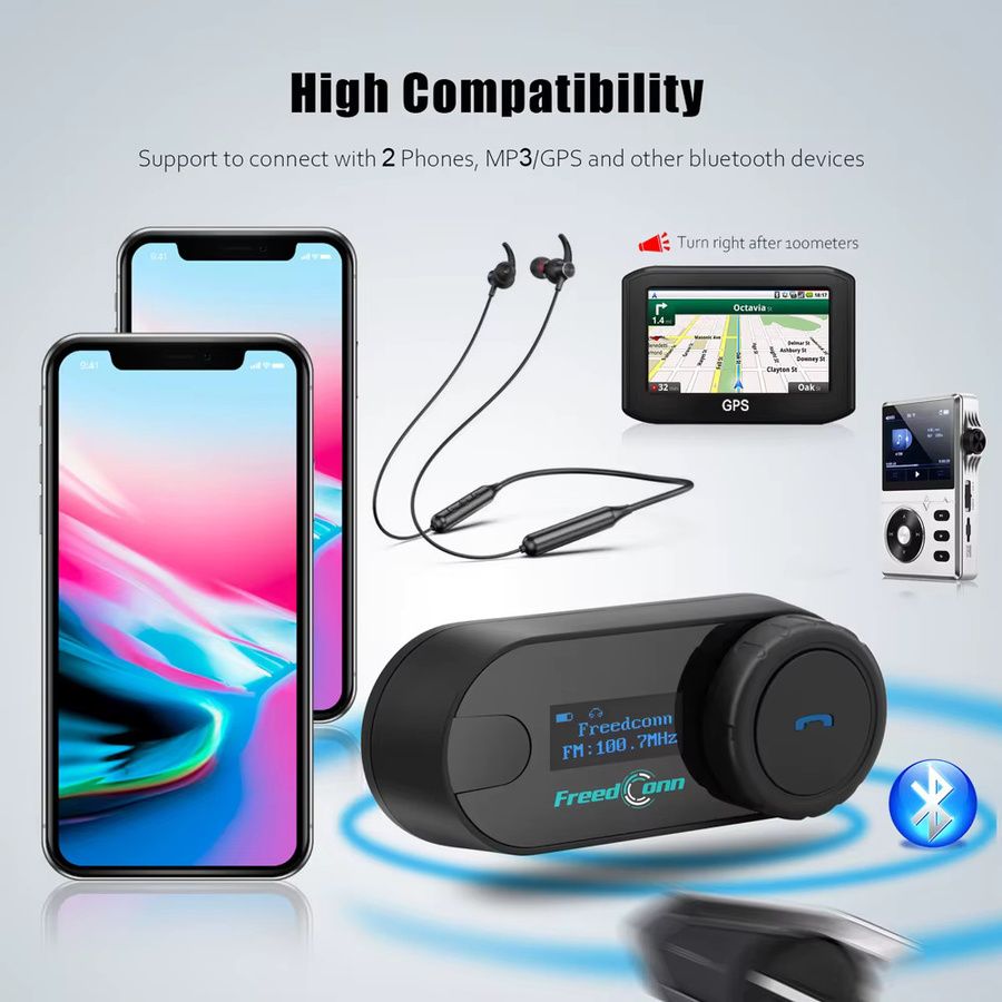 Freedconn Motorrad-Intercom Bluetooth-Helm-Headset mit Musik-Sharing und FM-Radio, IPX6 wasserdicht, Schwarz - Bild 3