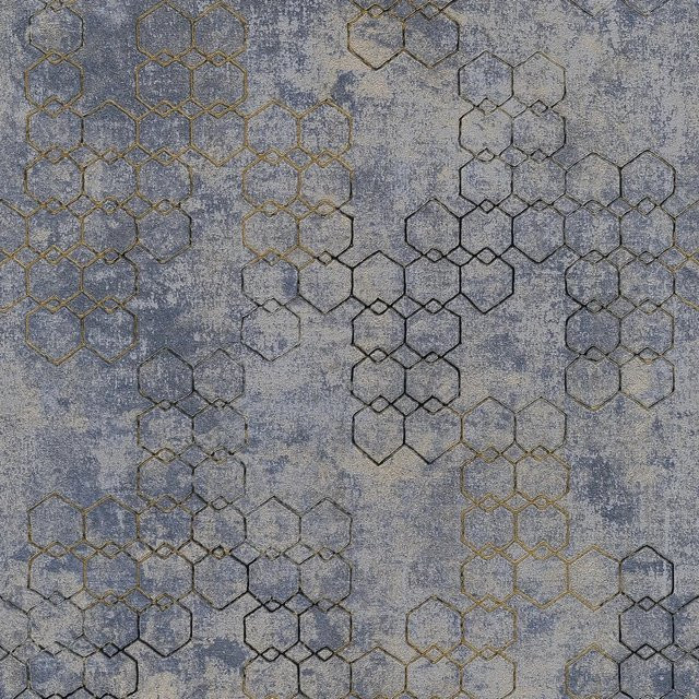 Profhome Grafik Tapete Used Look in Blau Gold Grau mit abstraktem Art Deco Design, Breite: 0,53 m, Länge: 10,05 m - Bild 1