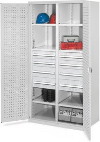 Kappes Schwerlastschrank MMT Mod. 54 in Grau mit Lochplatten-Türen, Regalböden und Schubladen, B/T/H: 100 x 60 x 195 cm - Bild 1
