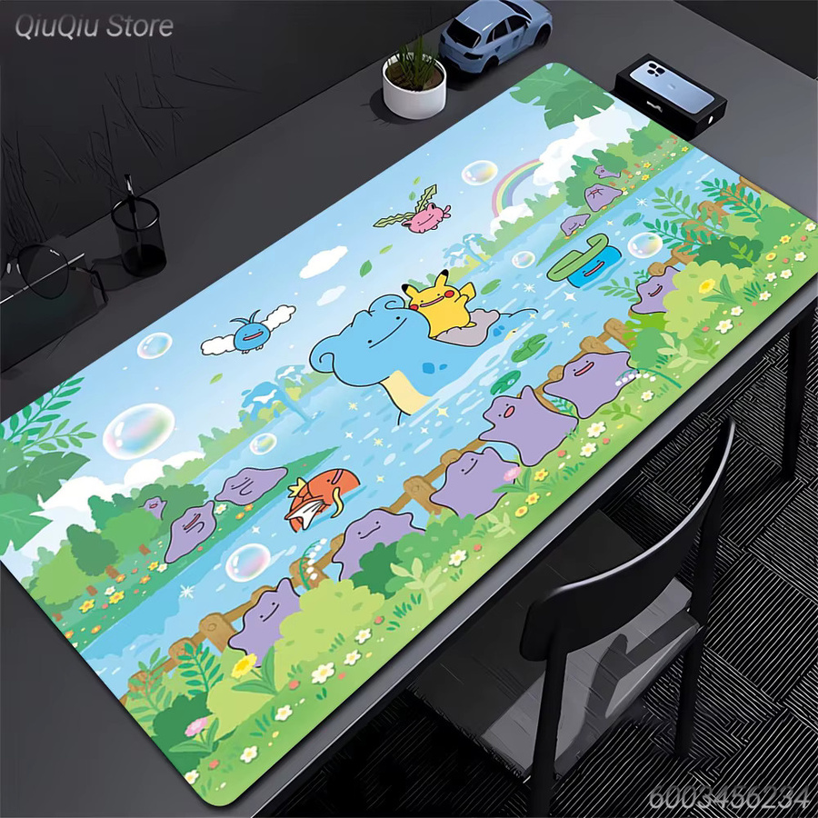 Potdemiel Gaming-Mauspad mit Pikachu und Ditto Motiv in Natur-Szene, rutschfeste Schreibtischunterlage für PC und Laptop - Bild 1