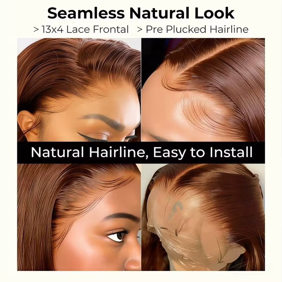 HALOQUEEN HAIR Bob Perücke Echthaar, Schokoladenbraun, Glatt, 180% Dichte - Bild 5