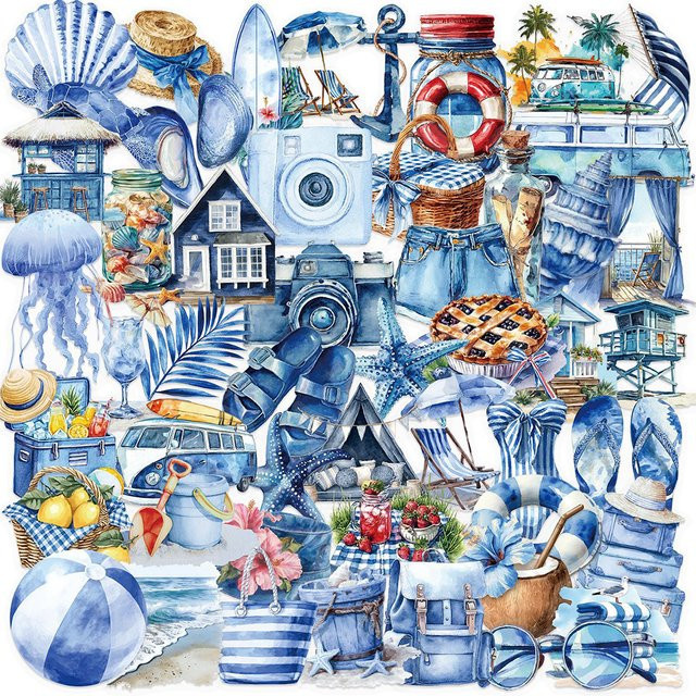 Rspctou Sommer-Strand-Aufkleber, transparent, blau, 10-teiliges Set - Bild 1