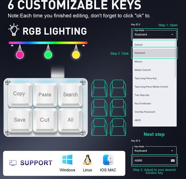 SAYODEVICE Mini-Shortcut-Tastatur mit 6 Tasten, mechanisches Makro-Keypad in Weiß, Hot-Swap-fähig mit USB-C Anschluss für Büro und Gaming - Bild 1