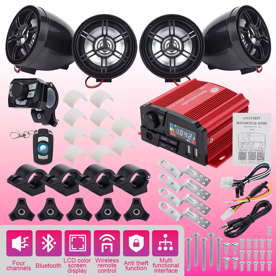 Dobeechi 4-Kanal Motorrad Bluetooth-Lautsprecher mit LCD-Bildschirm und Freisprechfunktion, 12V, 4x25W, wasserdicht und diebstahlsicher - Bild 2