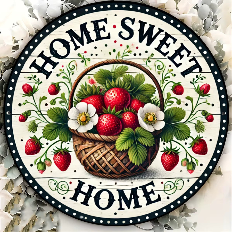 Rundes Erdbeerschild Potdemiel im Retro-Stil als Türbehang mit floralem Design, Durchmesser: 20 cm - Bild 4