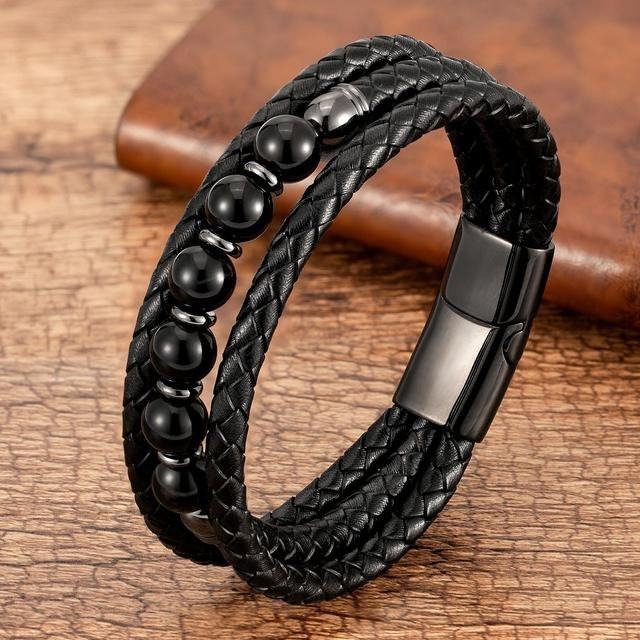 Wucifang Jewelry Lederarmband, Perlen, Stein, brown, Unisex, 21cm - Bild 1