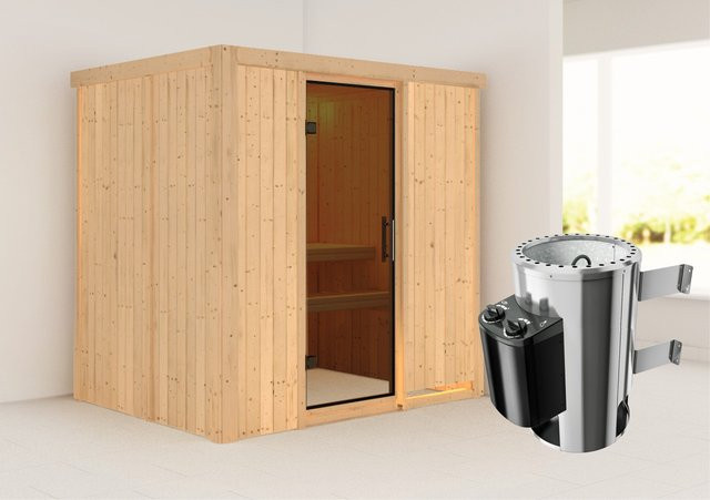 Karibu Sauna Finja mit 3,6 kW Ofen, integrierter Steuerung, LED-Dachkranz und Ganzglastür, Farbe: Anthrazit, B/T/H: 196 x 151 x 202 cm - Bild 1