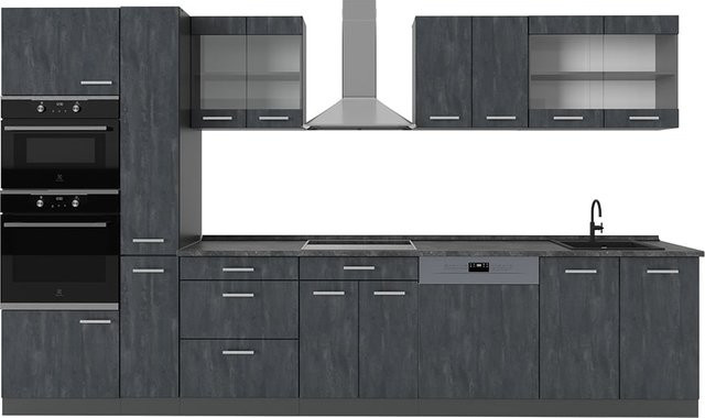 Vicco Küchenzeile R-Line in Schwarz und Anthrazit, Breite: 350 cm, Höhe: 207 cm, Tiefe: 60 cm - Bild 1