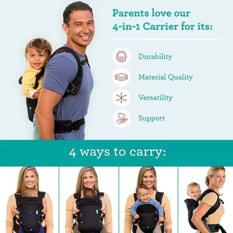 Multifunktionale 4-in-1 Babytrage für Neugeborene und Kleinkinder als dehnbare Tragetasche und Känguru-Tasche in Grau und Grün - Bild 5