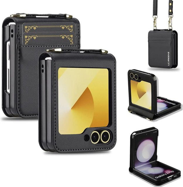 Samsung Crossbody-Portemonnaie mit Kartensteckplatz und Handgelenkschlaufe als Handyhülle für Galaxy Z Flip, Farbe: Schwarz - Bild 1