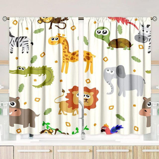 Tonnika Chen Set aus 2 Verdunkelungsvorhängen mit Tiermotiv im Cartoon-Design für das Kinderzimmer, Multicolor, B: 100 cm, H: 70 cm - Bild 1
