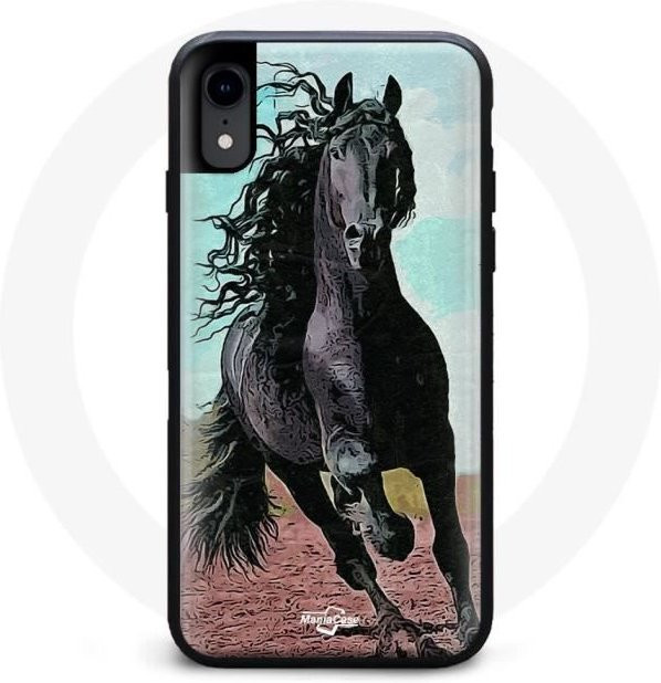 Flexible iPhone XR Hülle Frison mit schwarzem Pferdemotiv in Schwarz - Bild 1
