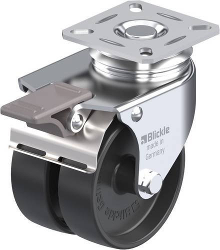 Blickle Doppel-Lenkrolle LDA-POA 75G-FI in Schwarz und Silber, Rad-Durchmesser: 75 mm, Tragfähigkeit: 100 kg - Bild 1
