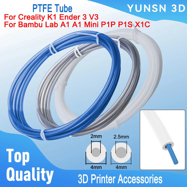 YUNSN 3D PTFE-Schlauch für Bambu Lab A1 Mini P1P P1S X1C und Creality K1 Ender 3 V3, Farbe: Grau, ID: 2,5 mm, OD: 4 mm - Bild 1