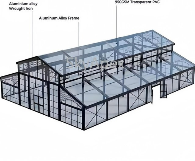 Transparentes Festzelt mit schwarzem Aluminiumrahmen und klarer PVC-Abdeckung für Hochzeiten und Partys, geeignet für 500 Personen - Bild 1