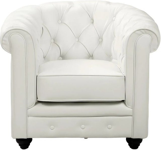 Vente-unique Chesterfield Sessel mit gerader Rückenlehne und Armlehnen in Weiß aus Kunstleder, Höhe: 82 cm - Bild 1