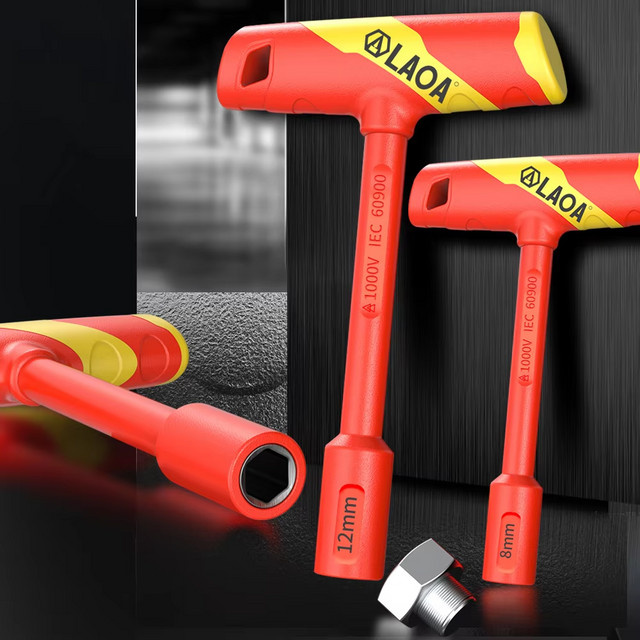 LAOA VDE T-förmiger Steckschlüssel aus Chrom-Vanadium in Rot, isolierter Sechskantschraubendreher 4–14 mm - Bild 1