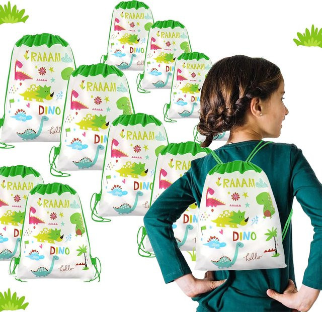 Dinosaurier Muster Kordelzug Rucksack aus Vliesstoff für Partygeschenke in Grün und Multicolour - Bild 1
