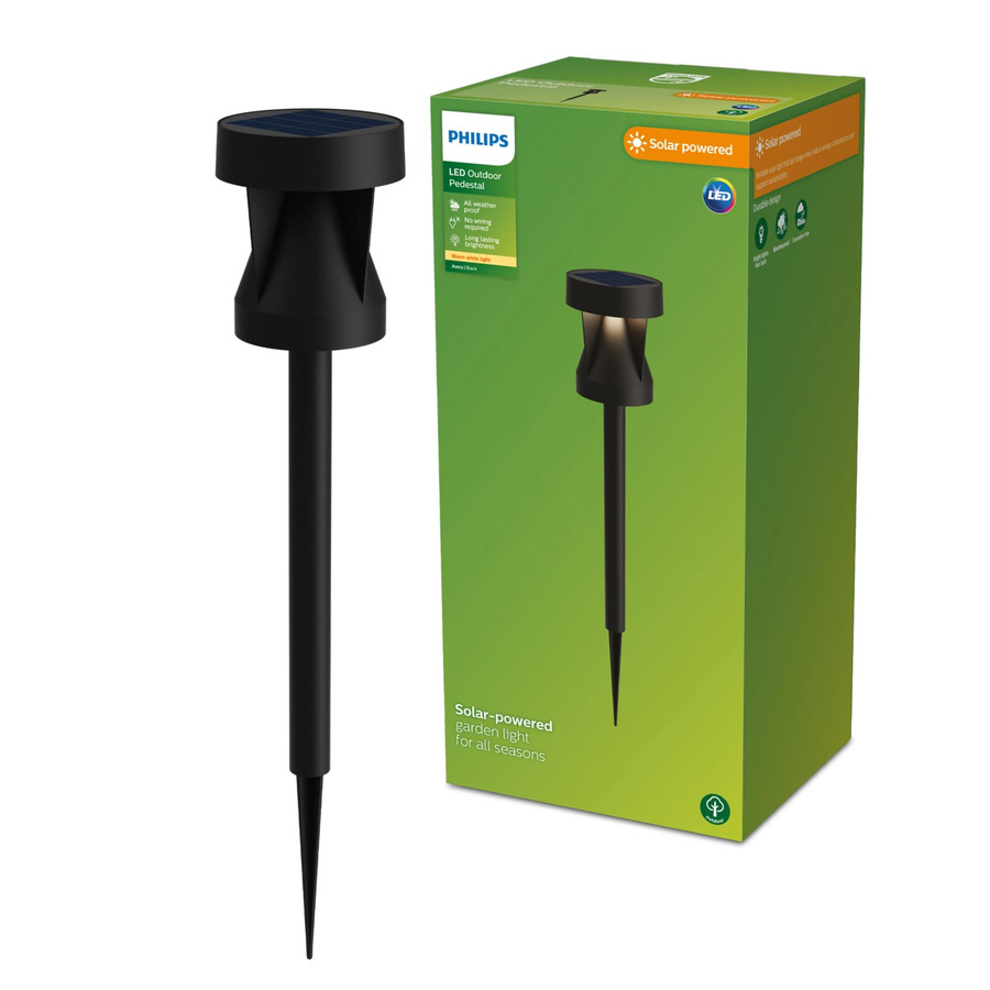 Philips Avery Solar LED Außenleuchte mit Sockelspieß und Dämmerungssensor, Schwarz - Bild 2