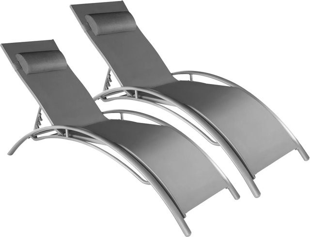 tectake 2er Set Gartenliegen Alina aus Aluminium mit Textilene-Gewebe in Grau, B/T/H: 180 x 59 x 50 cm - Bild 2