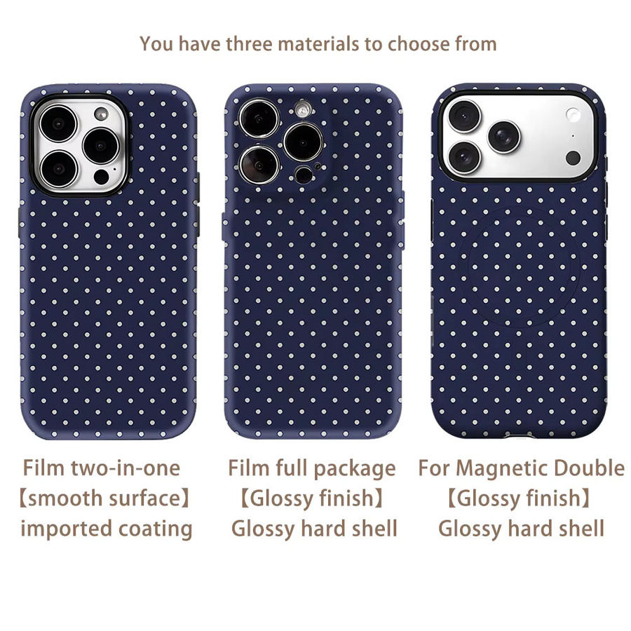 Potdemiel Handyhülle mit Polka-Dot-Muster in Marineblau für iPhone 17 16 15 14 13 Pro Max Plus mit Magnetfunktion und robustem Schutz - Bild 2