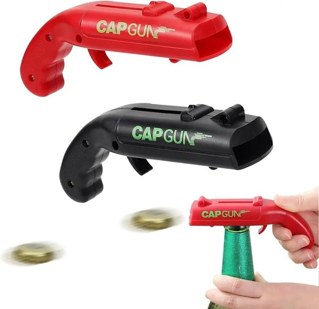 RONLOOL Tragbarer Flaschenöffner in Pistolenform aus Kunststoff in Grau und Rot - Bild 1