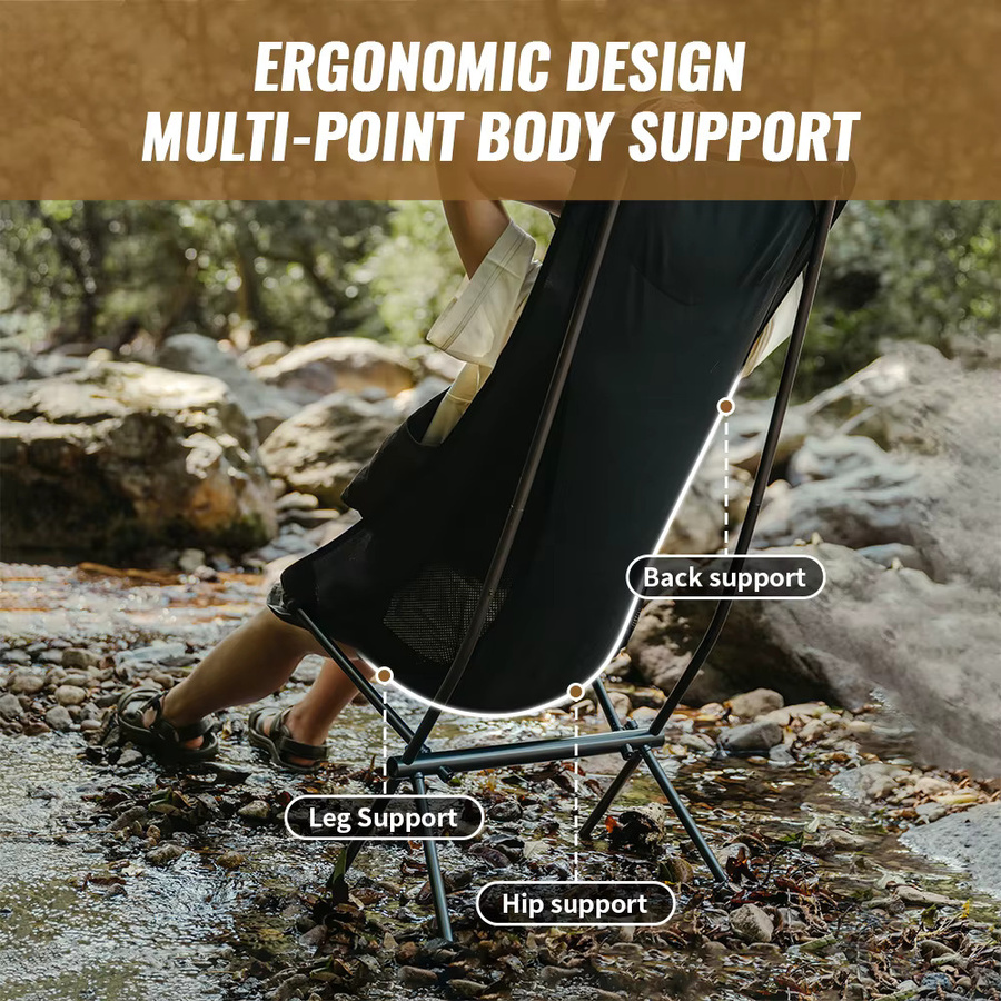 Naturehike L04 Camping Moon Chair zusammenklappbarer Outdoor Relax-Stuhl in Schwarz - Bild 3