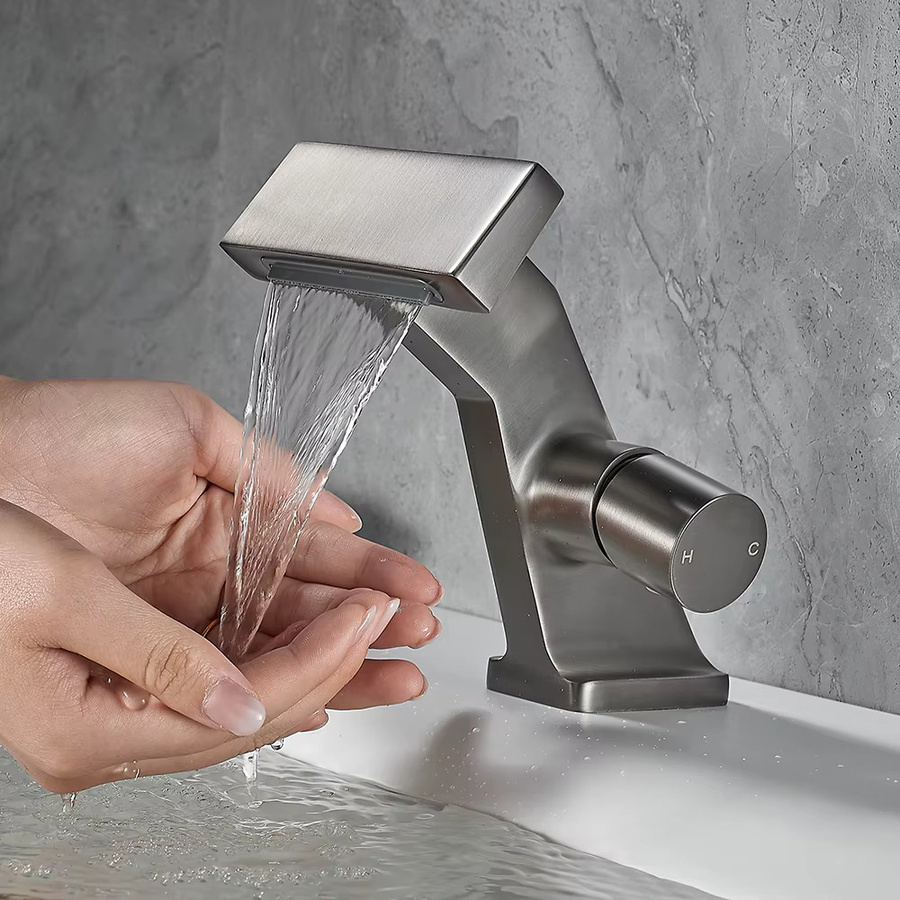 Bakala Wasserfall Badezimmer Wasserhahn mit Einhebelmischer in Gun Grey und Chrom Schwarz Finish für das Waschbecken - Bild 2