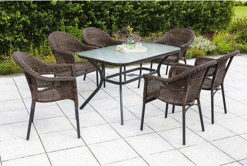 Merxx Gartenmöbelset Ravenna 7-teilig mit Tisch und 6 Stapelsesseln aus Aluminium und Kunststoff in Grau und Schoko, Tisch B: 150 cm, T: 85 cm - Bild 1