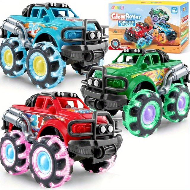 JOYFY Monster-Truck-Spielzeug, 3-teiliges Set, mit blinkenden LED-Rädern, reibungsangetrieben - Bild 1
