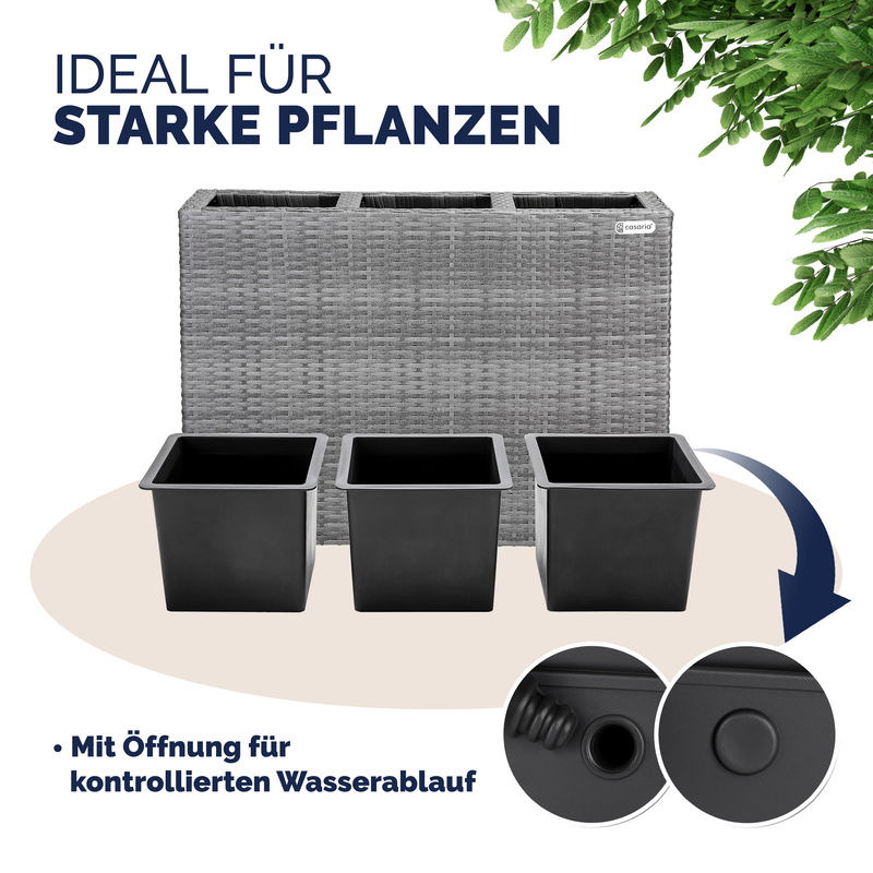 CASARIA® Polyrattan Blumentopf Grau, rechteckig, B/T/H: 83 x 30,5 x 60 cm - Bild 5