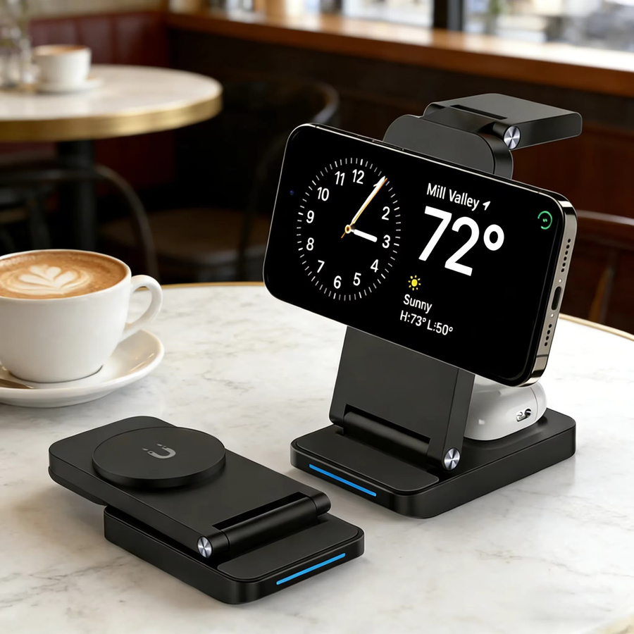 TIMESS 3-in-1 15W Kabelloses Ladegerät in Schwarz für iPhone, Apple Watch und AirPods Pro - Bild 5