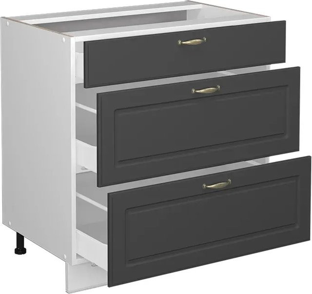 Vicco Küchenunterschrank Fame-Line in Anthrazit-Gold/Weiß mit 3 Schubladen, B/T/H: 80 x 60 x 82 cm - Bild 1